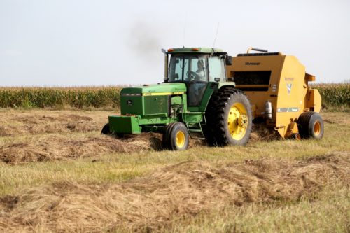 Shamburg puts up hay near Tekamah, Nebraska.
