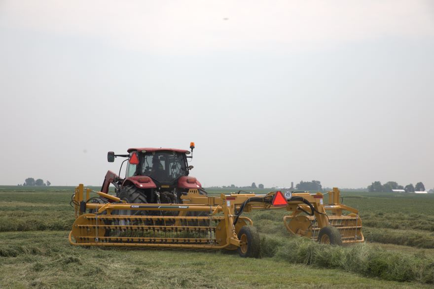 Vermeer basket rake in action